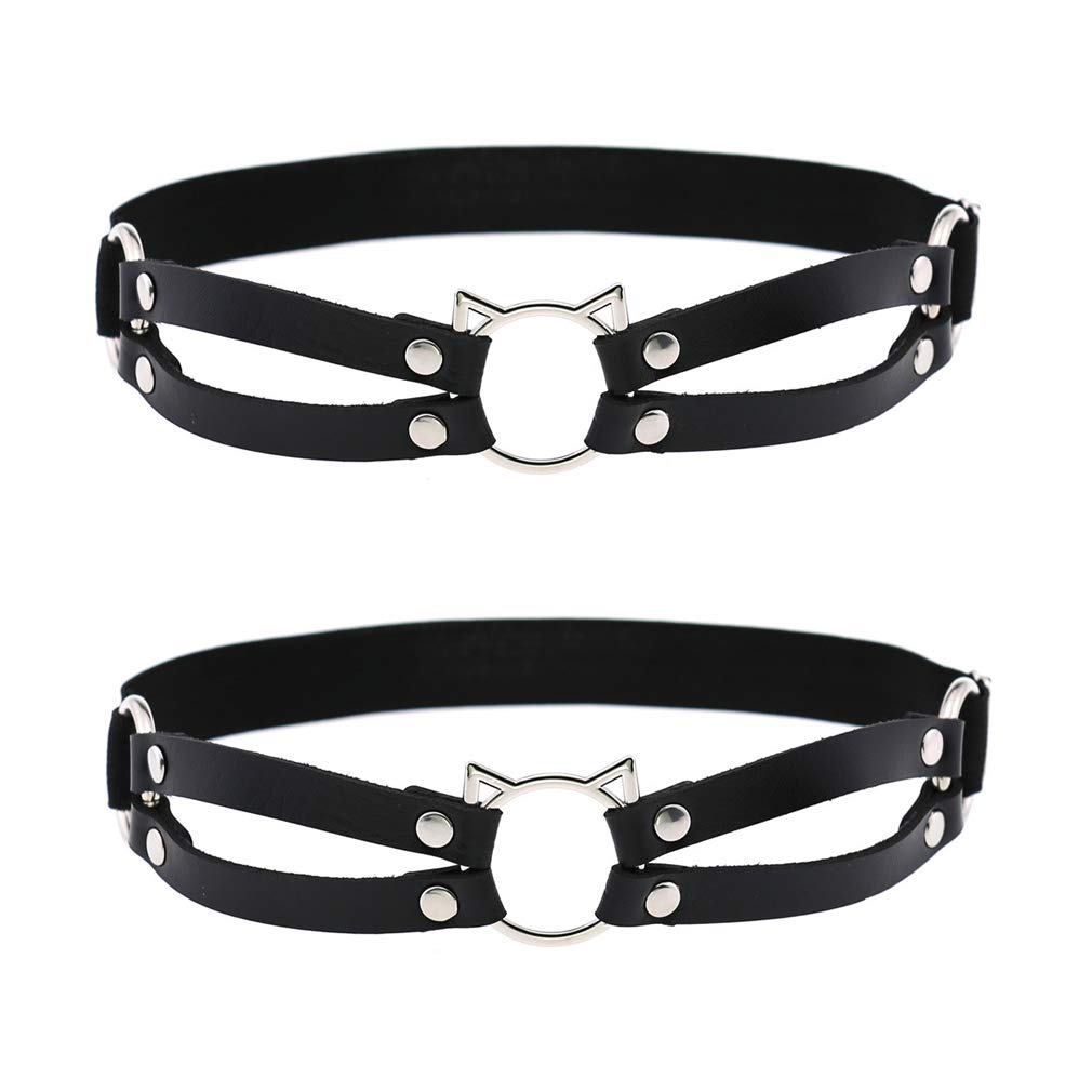 alisikee 2PCs Adjustable Elastic Leg Garter Belt, Fashion Punk Thigh Garters for Women Parties, Black