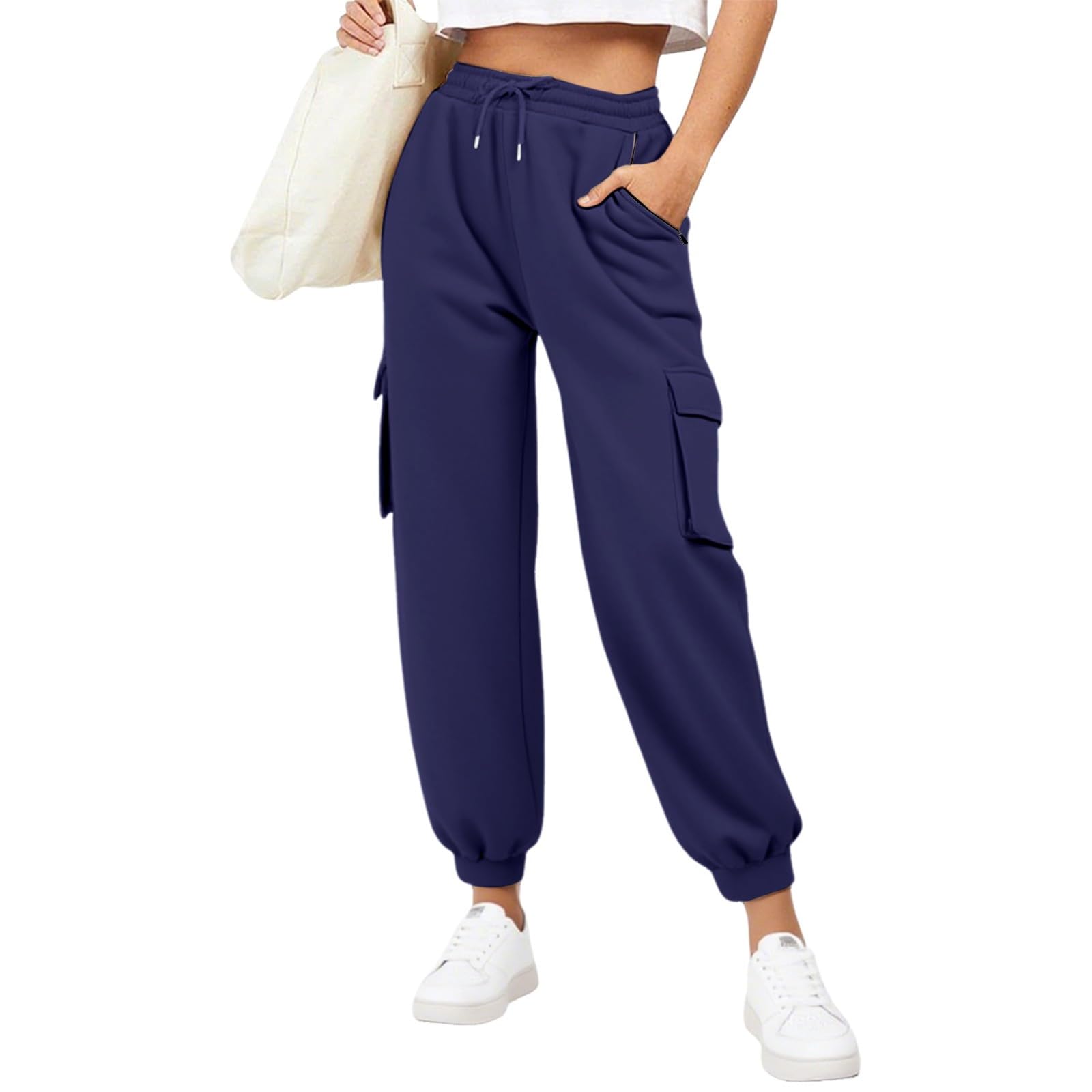 Pantalones Deportivos De Invierno Para Mujer - Jogger Cargo Con Forro Polar, Cintura Alta Elástica, Tallas Grandes, Cómodos Y Cálidos