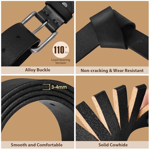 Image of Men's Leather Belt Full Grain Leather Belts for Men Handmade Real Solid Top-Grain Leather Heavy-Duty Work Belt Gifts