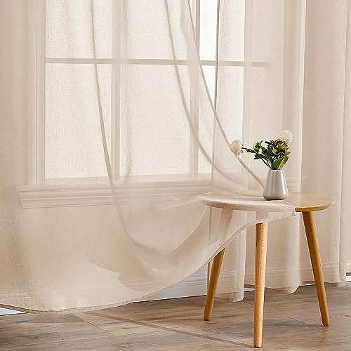 EMEMA 2 Panels Sheer Voile Curtains with Soft Eyelets Windows for Bedroom and Living Room Elegant Living Room 55 x 48 Inches Light Khaki - Image 4