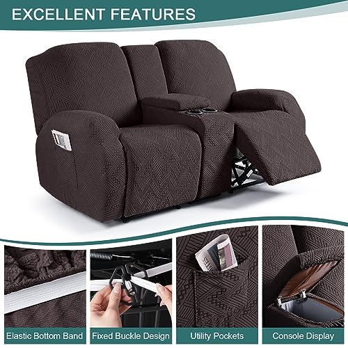 Ruaozz Stretch Loveseat Recliner Covers With Console 4-Pieces Recliner Sofa Covers With Pockets Jacquard Reclining Couch Covers Furniture Protector With Elastic Straps Bottom thumb #4