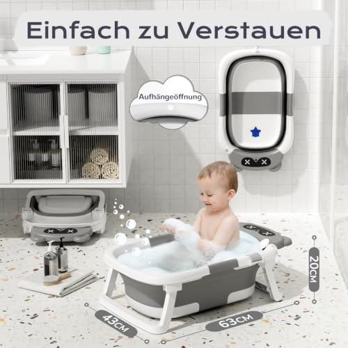 COOSEYA Baby Badewanne für 0-18 Monate, Faltbare Babybadewanne mit Weichem Polster und Temperaturempfindlichem Ablassventil… – Ansicht 3