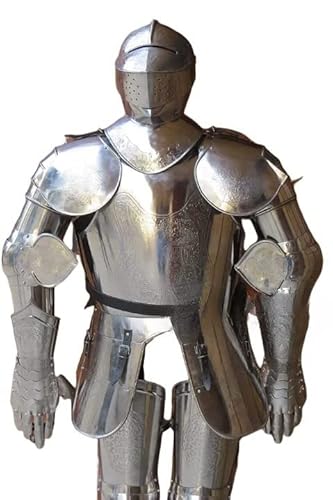 NauticalMart Medieval Full Suit of Armor with stand, Etched One Size Fit All - Silver