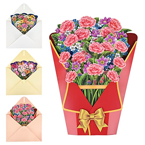 Paper Pop Up Cards Fresh Cut Flowers Bird Of Paradise/Carnation/Daisy 13.58 Inch 3D Popup Greeting Cards With Note Card And Envelope Forever Flower Bouquet Gifts For Women Mother's Day Birthday - 3 Pcs （ Bird Of Paradise/Carnation/Daisy） #TOP7