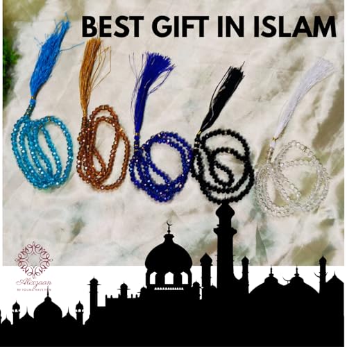 Image of Islamic Prayer Crystal Beads Tasbeeh with Silk Tassel, Dhikar Best Gift of Hajj Umrah, Ramadan as Sadqa-e-Jariya Set of 5 Multicolour Gemstone Tasbih Unisex Adult