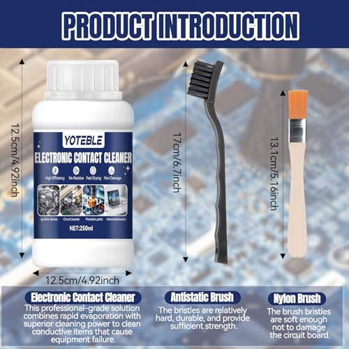YOTEBLE 250 ML Electronic Contact Cleaner, Electrical Cleaner with 2 Cleaning Brushs, No Damaging, Suitable for Cleaning Circuit Boards Appliance Control Boards Switches & Connectors, Clear - Thumbnail 6