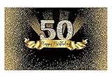 Funnytree 7x5ft Gold and Black 50th Birthday Photography Backdrop Adult Golden Glitter Diamonds Shiny Background Fifty Years Old Age Party Decoration Photo Banner Photobooth Props
