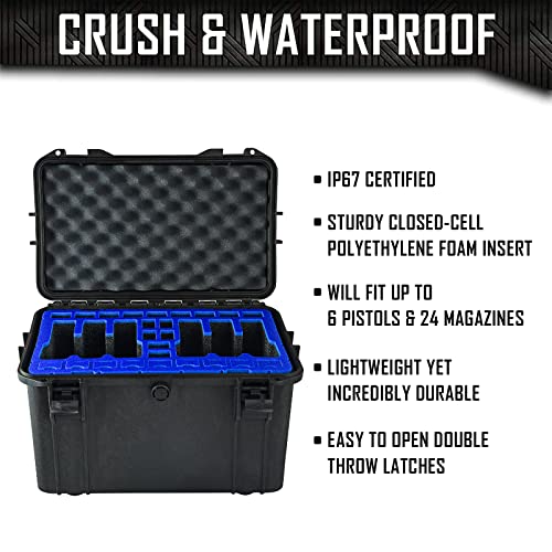 6 Pistol 24 Magazine Doro Gun Case with Custom MyCaseBuilder Foam Insert - Waterproof, Heavy-Duty Tactical Firearms and Ammunition Holder, 12.5 x 17.9 x 11.4 Inches, Blue