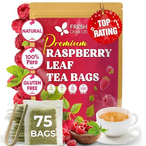 Image of FreshDrinkUS, 75 Bags Premium Raspberry Leaf Teawith Chamomile Flavor, Eases Menstrual Cramps & Supports Healthy Pregnancy, Naturally, Caffeine-Free, Sugar Free, Vegan