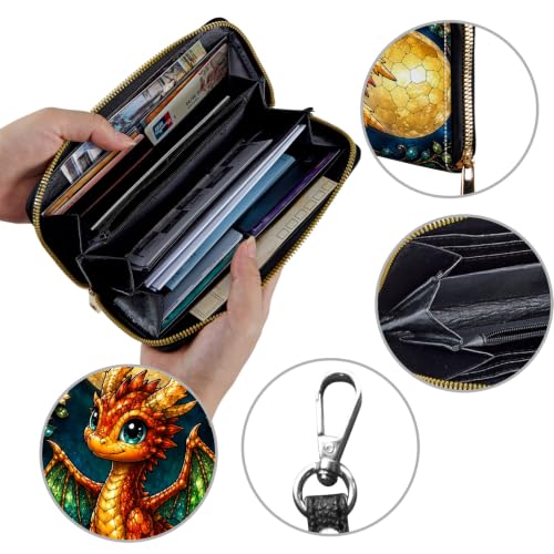 Image of Women's Wallets Credit Card Holder Money Leather Long Wallet | Long wallet with Wristlet,Large Capacity with Zip-Around Phone Purse for Women Ladies Girls,Cute Red Dragon