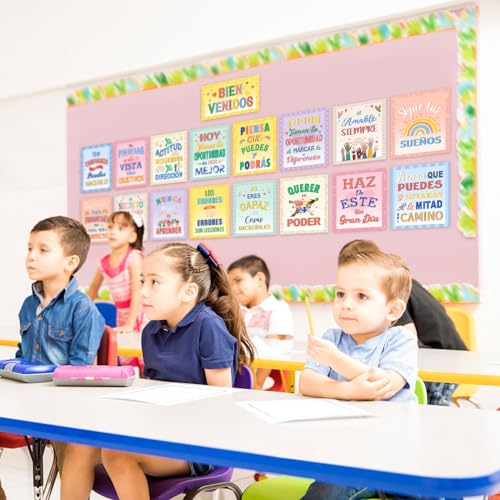 Outus 17 peças de pôsteres inspiradores espanhóis Bienvenidos pôsteres decoração motivacional espanh