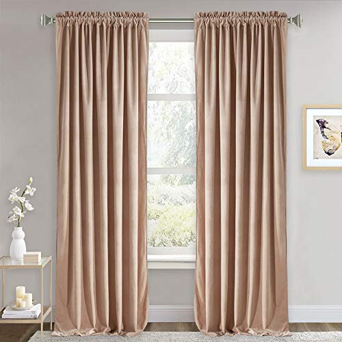 Image of RYB Home Blush Velvet Curtains - Room Darkening Curtains for Nursery, Extra Long Soft Bedroom Window Drapes for Kids Dining Room Sliding Glass Door, Wide 52 x Long 108, Blush, 2 Pcs