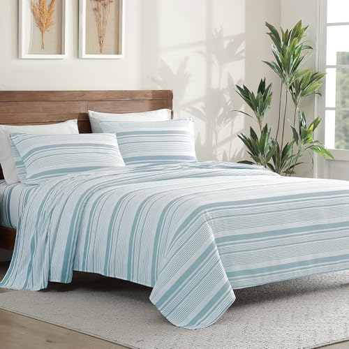 Image of ClevaHome Full Sheets Set - 4 Piece Fitted Bed Sheet Set, Glacier Stripe