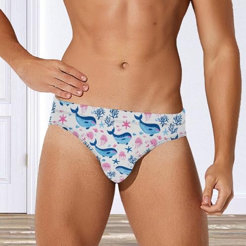 Whals Jellyfish Printed Swim Briefs for Men Sexy Bikini Swimwear Elastic Beach Trunks Bathing Suit2