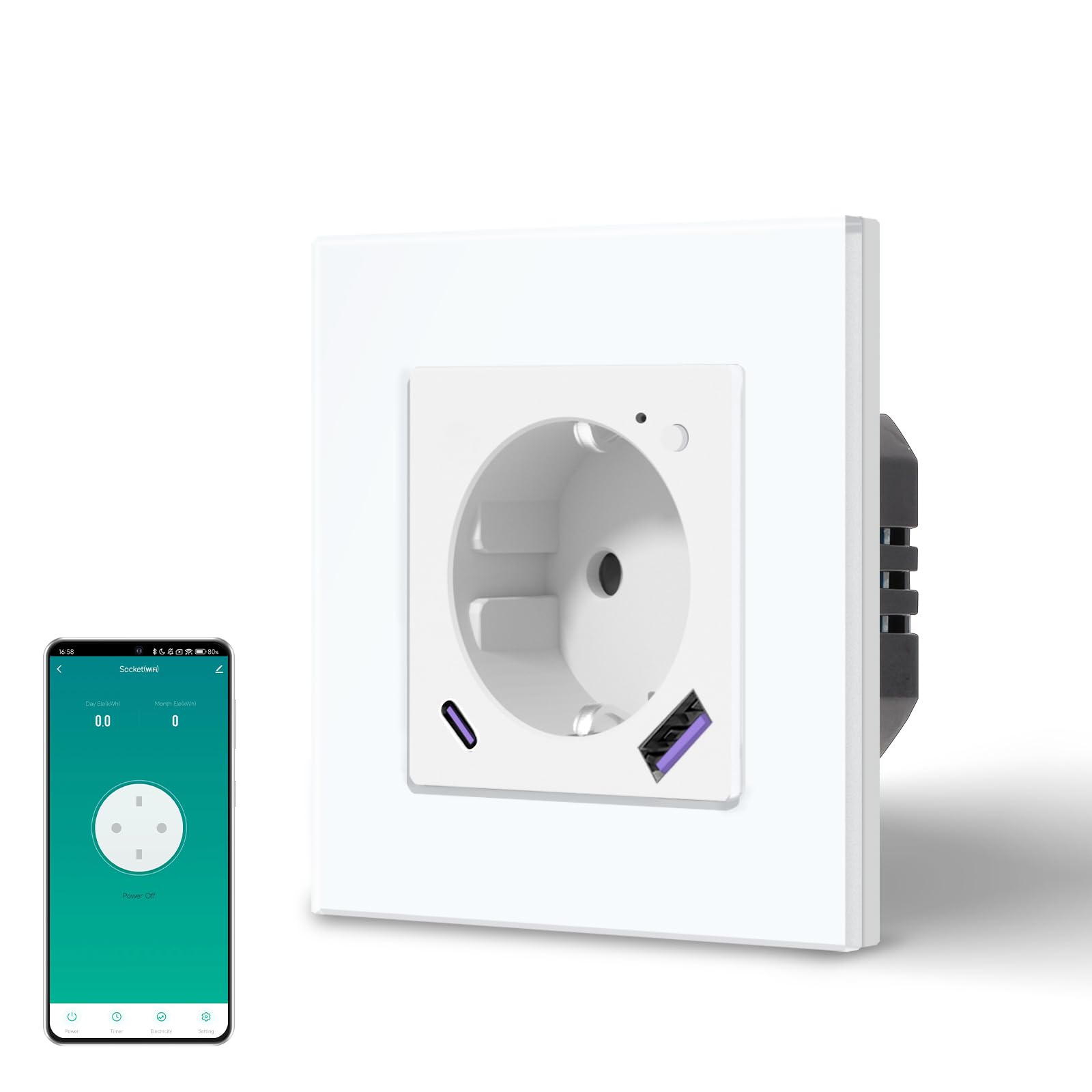 BSEED Enchufe Inteligente con 20W USB y Tipo C,Mate Enchufe Pared Wifi con Medidor Consumo,Control Remoto por APP & Voz,Requiere Cable Neutro,1 Enchufe,Blanco 86mm — view 47