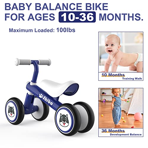 Image of Wdmiya Baby Balance Bike Toys for 1 Year Old Boys Gifts, 10-36 Months Toddler First Bike with No Pedal, 4 Silence Wheels & Soft Seat, One Year Old Boy Birthday Gift for Christmas (Blue Shiba Inu)