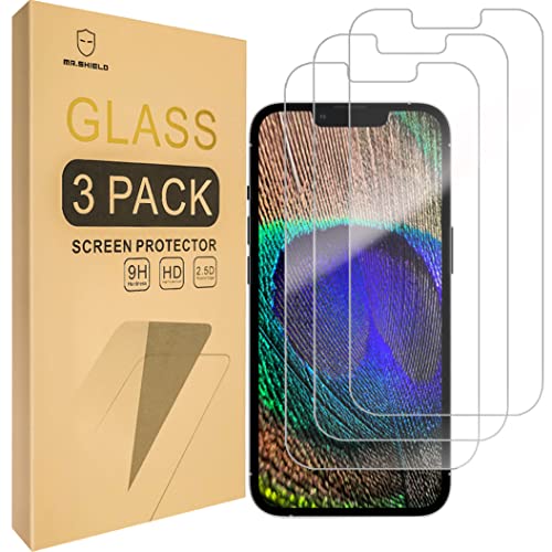 Mr.Shield Screen Protector compatible with iPhone 14 / iPhone 13 / iPhone 13 Pro [6.1 Inch] [Easy Face Unlock Version] [Tempered Glass] [3-PACK] [Japan Glass with 9H Hardness]