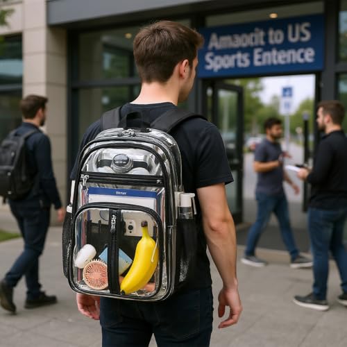Image of Cusangel Clear Backpack Heavy Duty for Stadium events,TPU 16in BookBag | See Through Large Capacity 6 Pocket Stitch durable plastic bag,For School work Warehouses Airport security,check(Black)