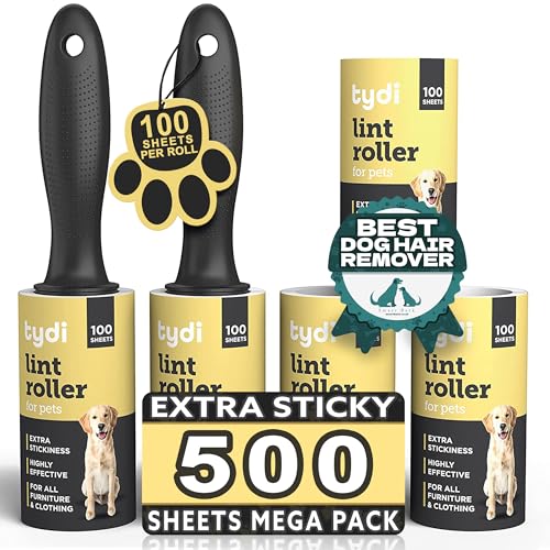 Tydi Pet Lint Rollers - 500 Sheets of Lint Roller Refills & 2 Handles - 100 Sheets per Sticky Clothes Roller - Lint Rollers for Pet Hair - Reusable Lint Roller for Clothes - Fluff Remover for Clothes Tydi Pet Lint Rollers - 500 Sheets of Lint Roller Refills & 2 Handles - 100 Sheets per Sticky Clothes Roller - Lint Rollers for Pet Hair - Reusable Lint Roller for Clothes - Fluff Remover for Clothes