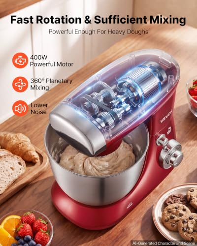 Image of VEVOR 4.2 Qt Tilt Head Stand Mixer 400W Electric Dough Mixer, 6 Speeds Food Kitchen Mixer with Stainless Steel Bowl, Splash Guard, Dough Hook, Whisk, Beater, for Baking Mixing Whipping