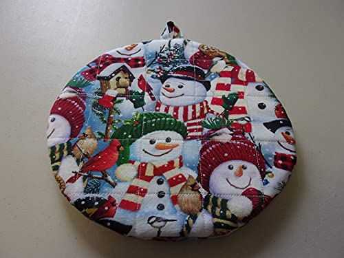 Christmas Snowman Snowmen Pot Holders Heat Resistant Handmade Double Insulated Quilted Hot Pads Trivets 9 Inches Round