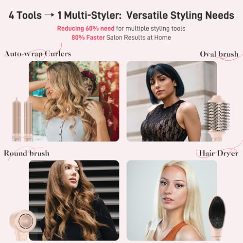 Image of MESCOMB 5 in 1 Hair Styler, 110000 RPM Ultra-Fast Drying, Automatic Hot-Air Curling, Smooth Straightening,Peach