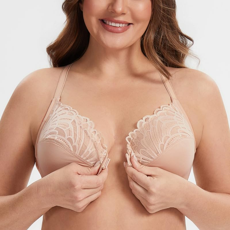 MELENECA Sujetador con Aros de Cobertura Completa para Mujer, con Cierre Frontal, Encaje, sin Forro, Talla Grande