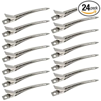Aishu Professional Salon Hair Styling Steel Silver Section Clips Duck Bill Clips, 3.5 Rustproof Metall Clips with Holes for Hair Styling, Hair Coloring for Women, Silver (Pack Of 12)
