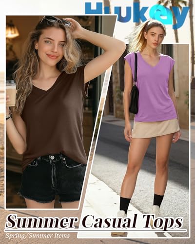 Image of Huukeay 3 Pack Women's V Neck Cap Sleeve T Shirts