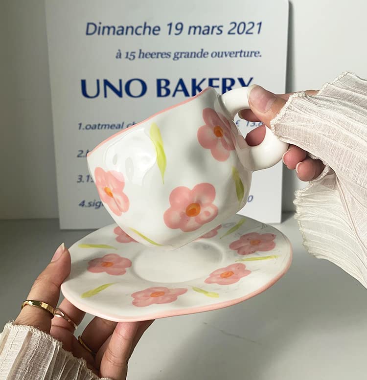 Maygone Jolies Tasses à Café Faites à La Main En Céramique Avec Soucoupe Motif Nuage Irrégulier, Tasses à Thé, Lait Pour Femmes, Filles, Maman