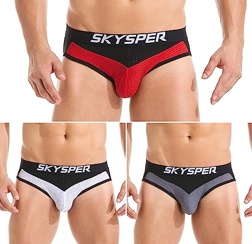 SKYSPER Men's Jock Strap 4pcs Athletic Supporter Sports Jockstraps Underwear with Leg Strap, SG55-3pcs, M