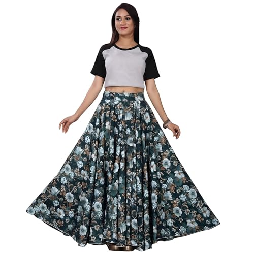 Image of JYESHTA Women's American Crepe Flared A Line Stitched Long Skirt with 12 Mtr Flare 40 in Height | Skirts for Women Long Length | Long Skirts for Girls