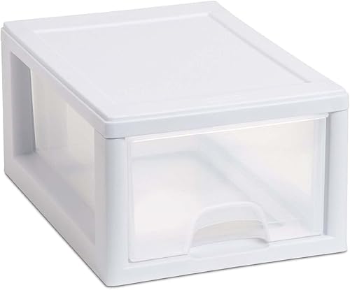 Miniatura 2 de Sterilite 20518006 - Cajón apilable de 6 cuartos de galón 57 litros marco blanco con cajón transparente paquete de 6