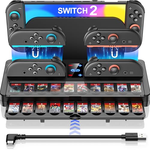 Switch 2 Charging Dock with Pro Controller Charging | All-in-One Organizer Holds Dock, Charges 4 Joy Con 2 & Pro Controllers, 20 Game Card Storage | Includes Extended USB-C Cable (AC Adapter Not Included)