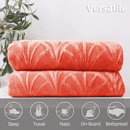 Whale Flotilla Flannel Fleece Throw Blanket for Couch, Soft Fluffy Velvet Sofa Blanket with Decorative Vintage Pattern for All Season, Warm and Lightweight, 50x60 Inch, Coral