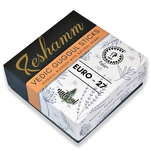 Reshamm(Regd.) Vedic Guggul Sticks (Euro 27) made of Guggul & 26 Natural Herbs Powder. (Lab certified No Chemical No Artificial Fragrance and No Baans/Bamboo stick). A smoke therapy product for health and peaceful life style. festival gifts, Aroma Therapy, Positive vibes. Beautiful packaging. 30 sticks Pack. Reshamm(Regd.) Vedic Guggul Sticks (Euro 27) made of Guggul & 26 Natural Herbs Powder. (Lab certified No Chemical No Artificial Fragrance and No Baans/Bamboo stick). A smoke therapy product for health and peaceful life style. festival gifts, Aroma Therapy, Positive vibes. Beautiful packaging. 30 sticks Pack.