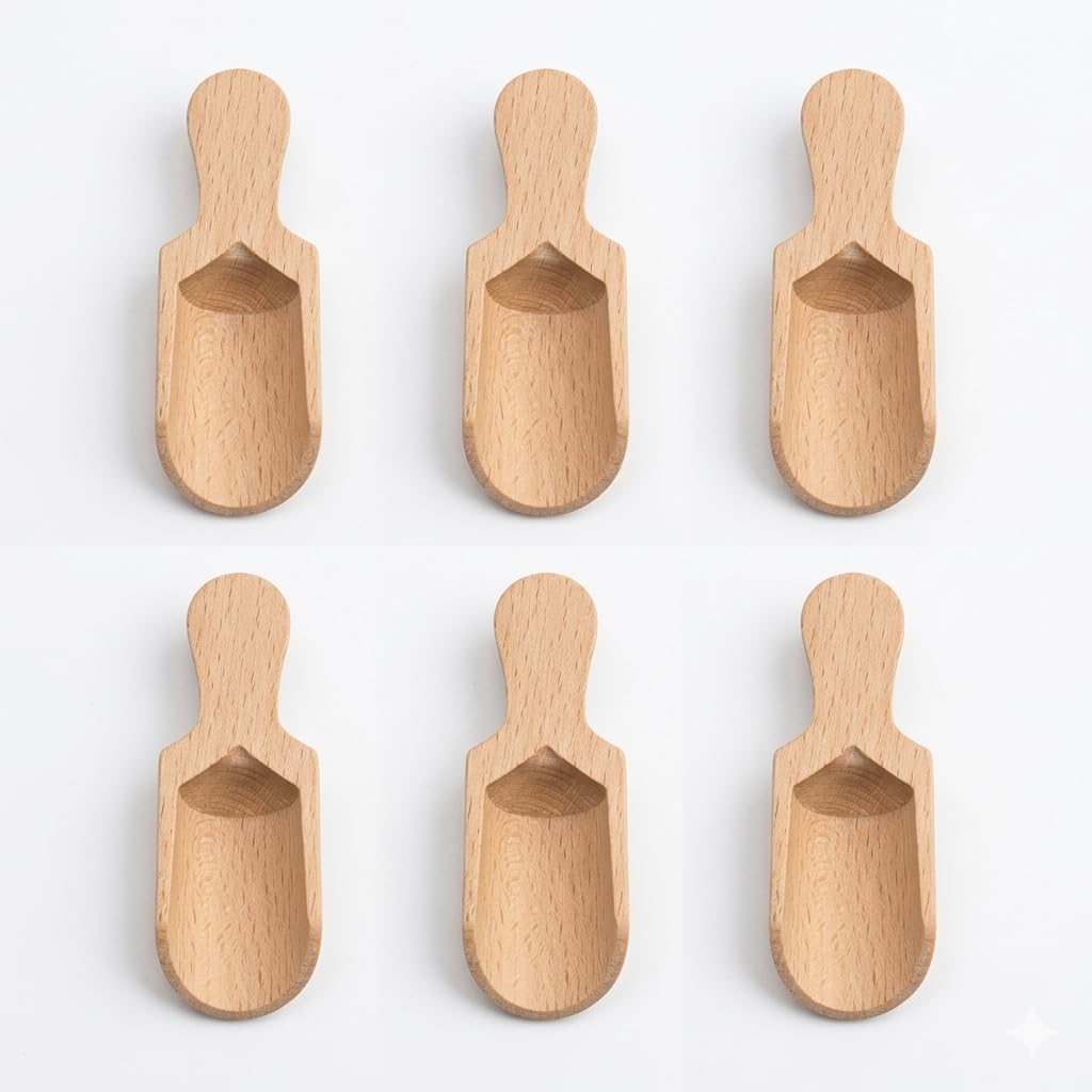 Uyt Life 6 Adet Ahşap Baharat Kaşığı Seti - Doğal Kayın Ağacı Küçük Boy Baharat Ölçeği, Tuz, Şeker İçin Dekoratif Mutfak Gereçleri - 7 cm Mini Ahşap Baharat Küreği