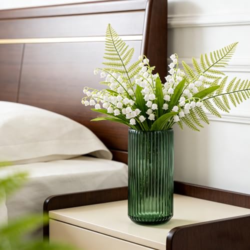 TIMEFOTO Flower Vase 7.5 inch Green Thickened Glass Vase for Bookshelf,Dinner Table,Indoor Office Desktop,Meeting Room,Bathroom,Countertop,Home Christmas Day Decoration - Image 6