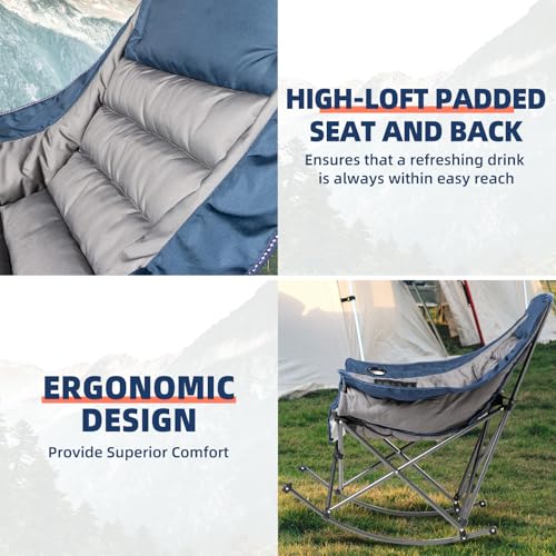 Silla Mecedora para Camping Oversized para Adultos - Capacidad 400 libras, Silla Acolchada con Portavasos, Plegable y Portátil para Exterior, Camping, Patio (Azul y Gris) miniatura 4