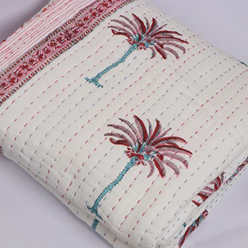 Couette Kantha coton imprimé palmier grand couvre-lit bohème 90X108 pouces INDACORIFY - 2