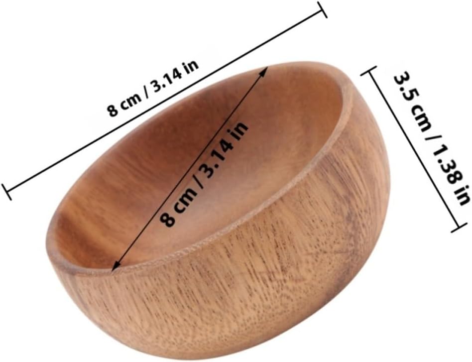 2pcs Wood Salad Bowl for Rice and Nuts, Compact Wood Serving Dish