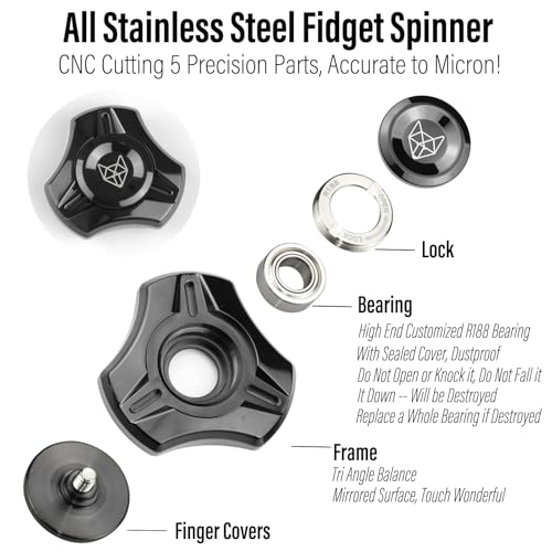 Image of FREELOVE Premium Metal Fidget Spinner for Adults, Stainless Steel Heavy Silent Spinner with Precision Bearing, Small Office Desk Toy & EDC for Stress Relief Focus ADHD, Mini Black