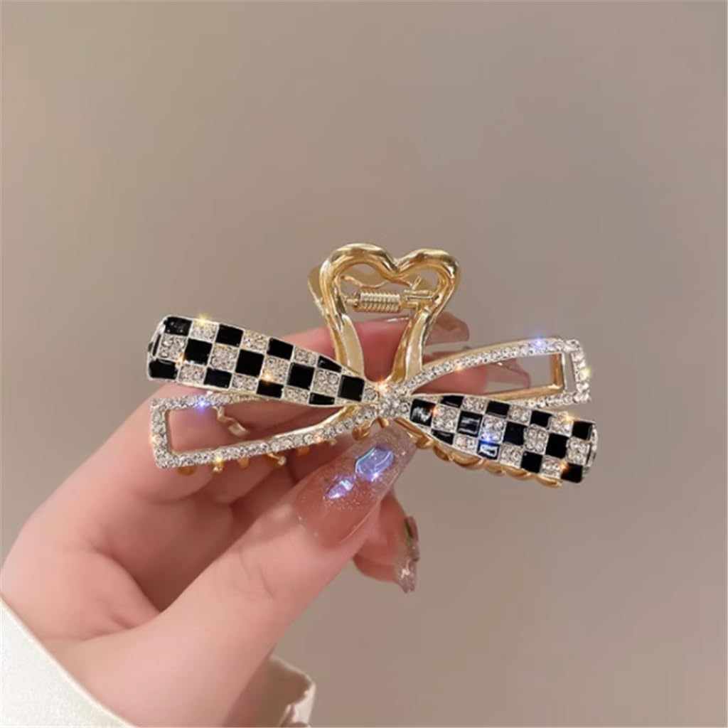Checkerboard checkerboard rhinestone hollowed out grab clip sense hair accessories metal shark