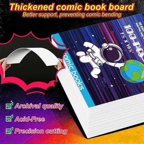 Image of YSCare 100 Pack Current Comic Book Bags and Boards, Thick Acid-Free Comic Books Backing Boards, Clear Book Sleeves Protector for Current Comics Storage and Protection