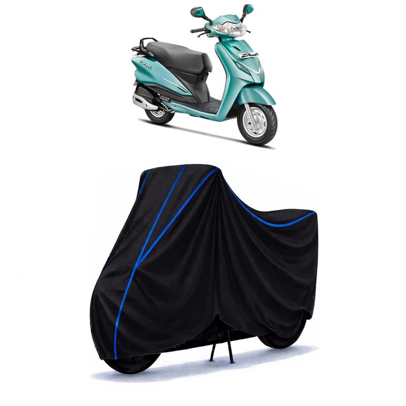 Image of Scooty Cover Water Resistant for Duet BS6 | Universal Scooter & Bike Cover | Heavy Duty UV Dust, Rain & Scratch Protection | Elastic Fit All Weather Indoor Outdoor | Black with Blue Piping