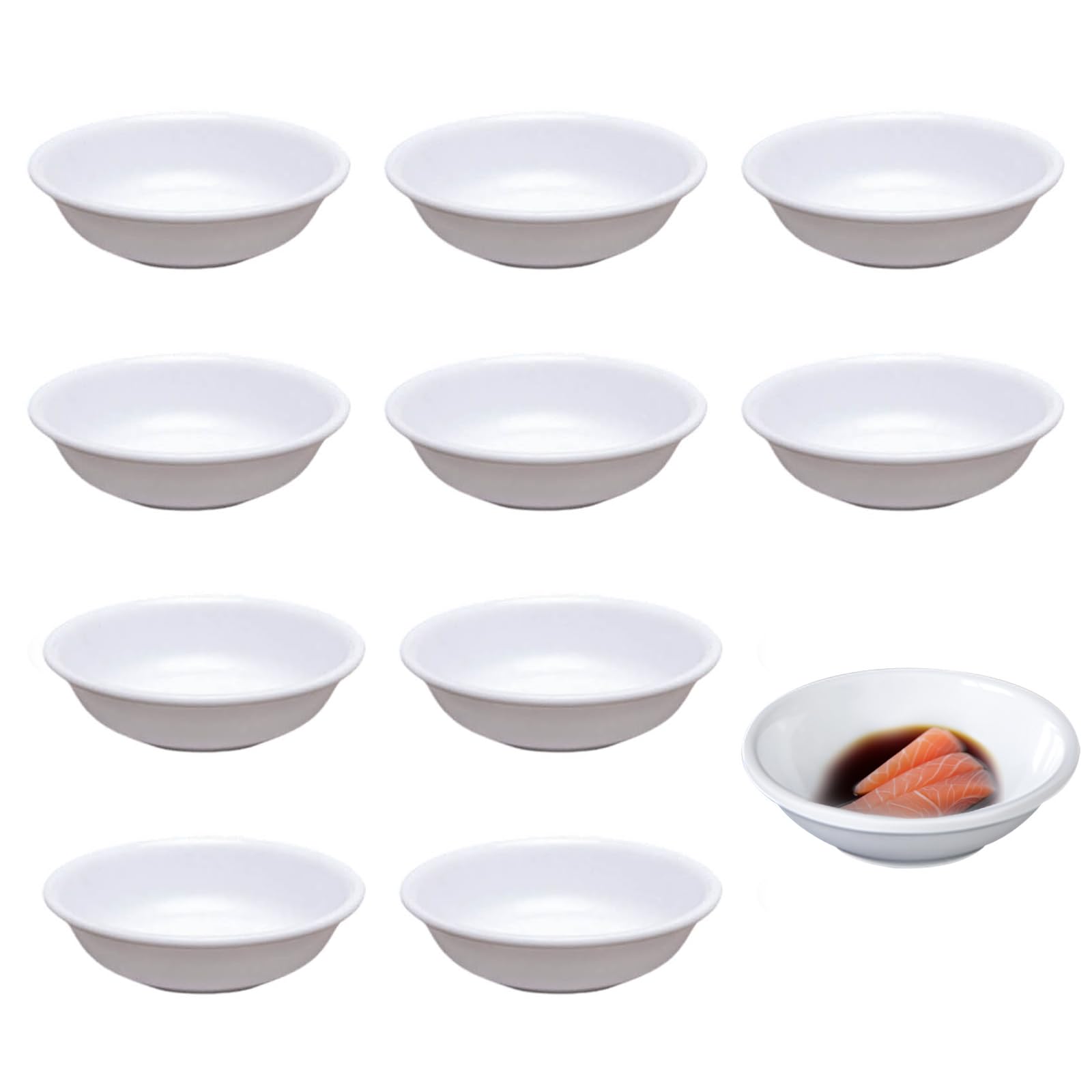 JiaYiXu 10 Pcs Round Dip Bowls, Dipping Sauce Dishes, Snack Bowls, Soy Sauce Dish - Cream White Small Bowls Ideal for Soy Sauce, Ketchup, BBQ Sauce, or seasonings