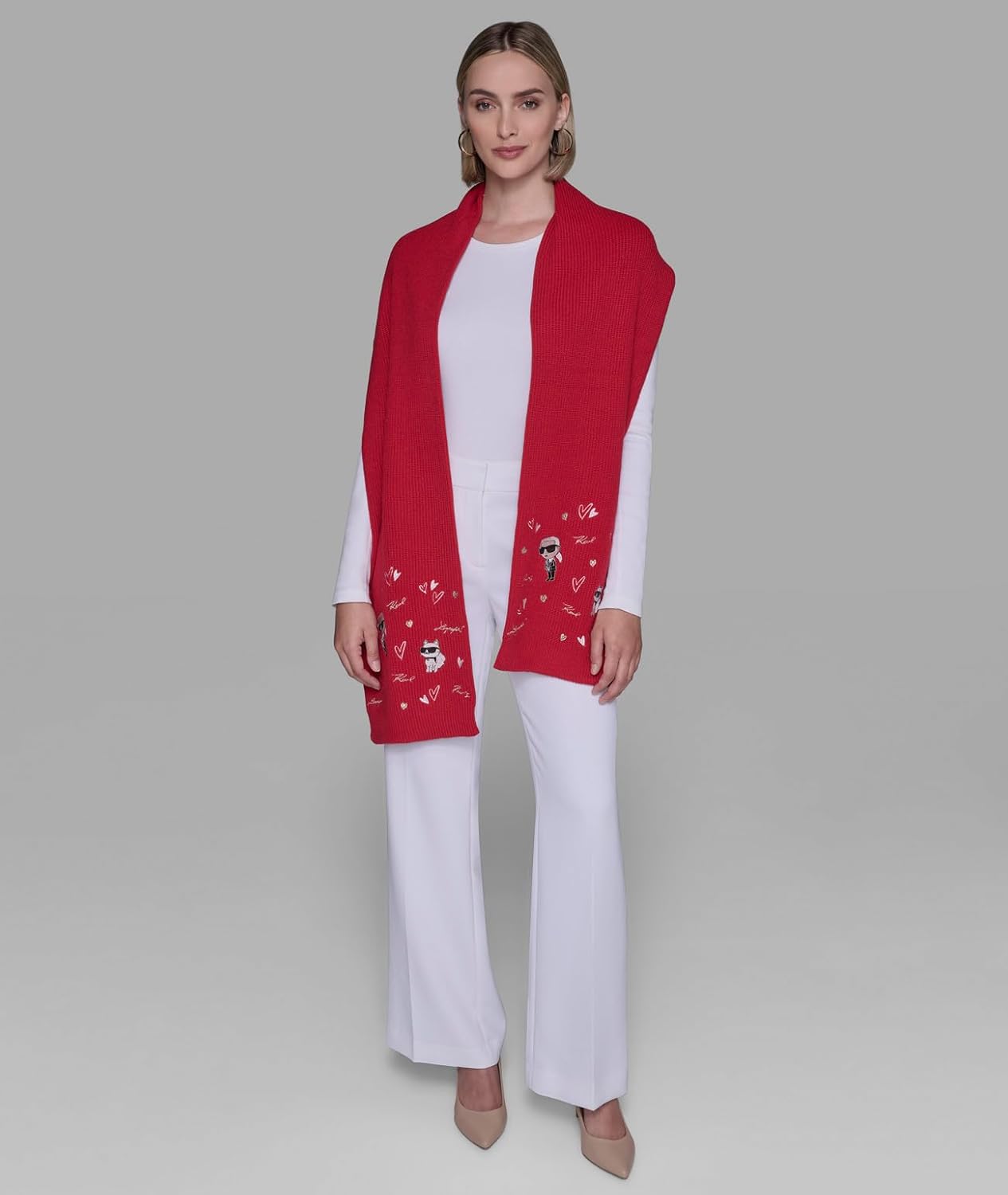 KARL LAGERFELD womens Embroidered Karl Hearts Winder Scarf - Image 2