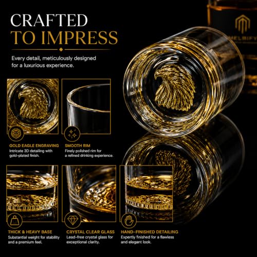 Image of Melbify Gold Eagle Whiskey Glass Gift Set | 2 pcs Set | 300 ml | Premium Packing | Gift Box | Gold-Bottomed | Imported | Luxurious | Ideal for Wedding Gifts, Anniversary, VIP and Corporate Gifts