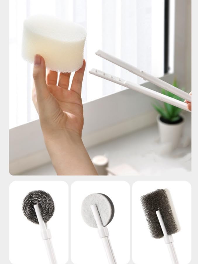 Image of Cleaning Brush‌, Effortlessly Deep-Clean Bottles, Travel Mugs and Glass Jars. Bottle Sponge Brush Cleaning Set Includes 1 Ergonomic Handle + 5 Quick-swap Sponge Heads.