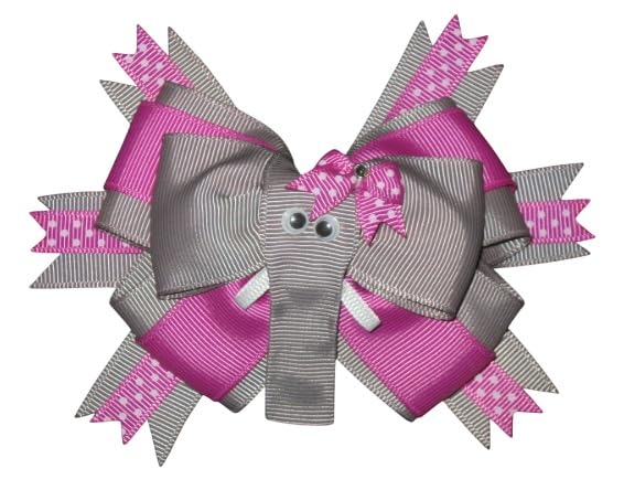 Clips de cocodrilo "Elephant, rosa y gris", lazos para el pelo de 4.75 pulgadas, cinta de escultura de circo, zoológico, animales, cumpleaños,